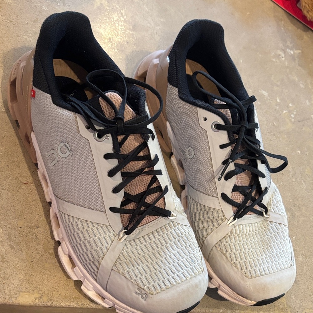 On Running Women's Beige, Grey, and Black Athletic Shoes